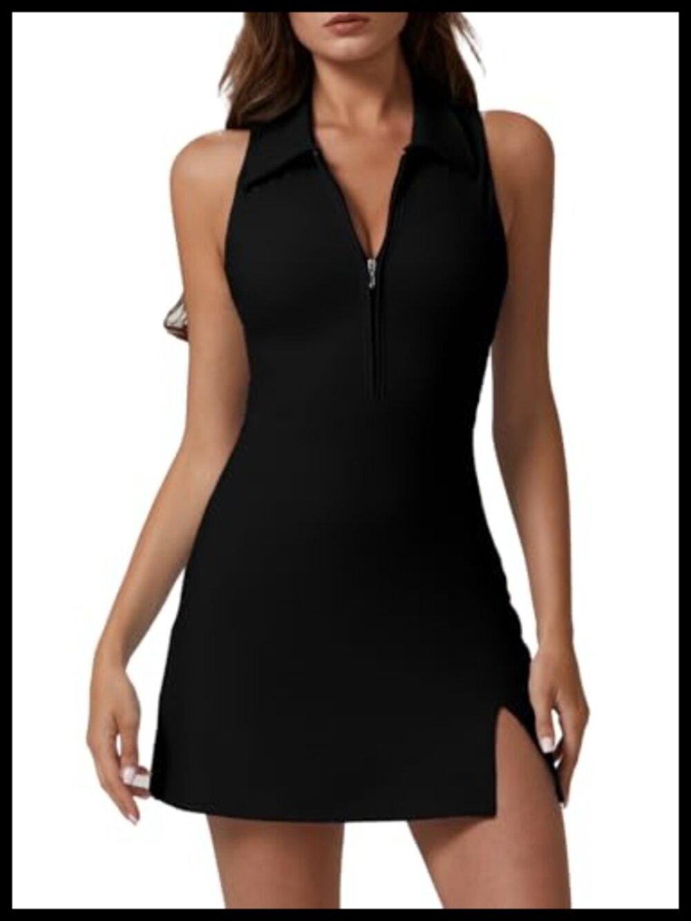 Tennis Dress Zip Front Polo Collar Racer Back Workout Golf Built in Shorts